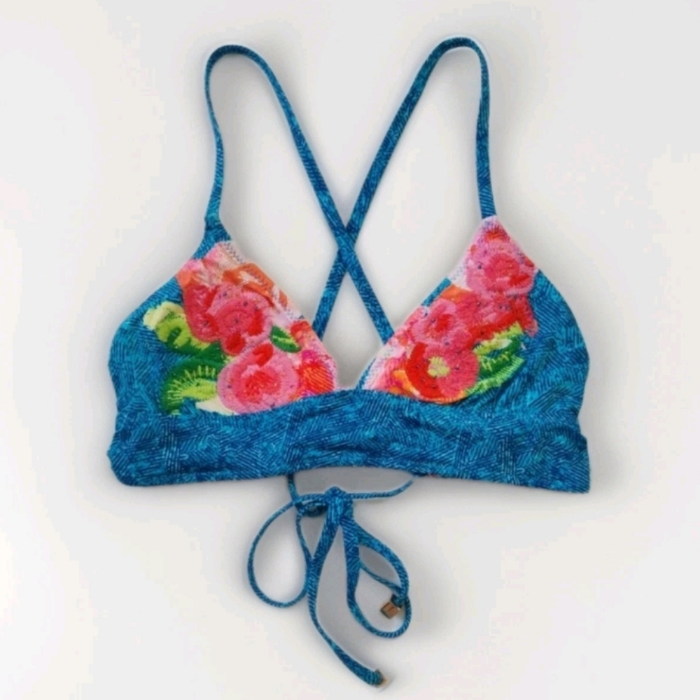 Vera Bradley Bikini Top Blue Floral Beaded Sz XS